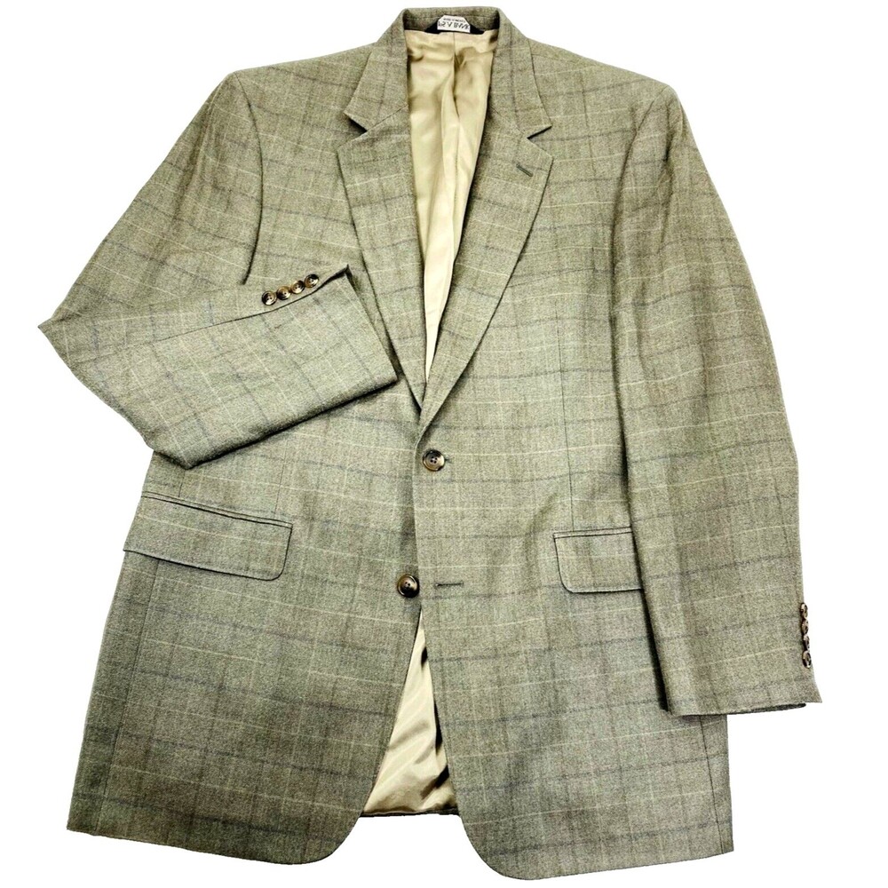 Jos A Bank Sport Coat Silk Wool 42 L Plaid Double Windowpane Gray Brown